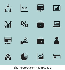 Set Of 16 Editable Analytics Icons. Includes Symbols Such As Equalizer Display, Money Bag, Circle Diagram And More. Can Be Used For Web, Mobile, UI And Infographic Design.