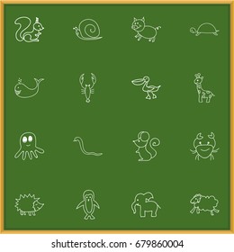 Set Of 16 Editable Animal Doodles. Includes Symbols Such As Ewe, Cancer, Elephant And More. Can Be Used For Web, Mobile, UI And Infographic Design.