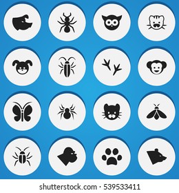 Set Of 16 Editable Animal Icons. Includes Symbols Such As Beast, Honey, Footprint And More. Can Be Used For Web, Mobile, UI And Infographic Design.