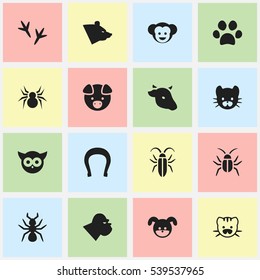 Set Of 16 Editable Animal Icons. Includes Symbols Such As Beast, Bird, Forepaw And More. Can Be Used For Web, Mobile, UI And Infographic Design.