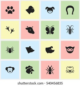 Set Of 16 Editable Animal Icons. Includes Symbols Such As Bird, Sow, Bull And More. Can Be Used For Web, Mobile, UI And Infographic Design.