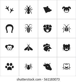 Set Of 16 Editable Animal Icons. Includes Symbols Such As Bull, Talisman, Beast And More. Can Be Used For Web, Mobile, UI And Infographic Design.
