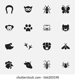 Set Of 16 Editable Animal Icons. Includes Symbols Such As Talisman, Rooster, Forepaw And More. Can Be Used For Web, Mobile, UI And Infographic Design.