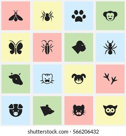 Set Of 16 Editable Animal Icons. Includes Symbols Such As Puppy, Forepaw, Bedbug And More. Can Be Used For Web, Mobile, UI And Infographic Design.
