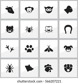 Set Of 16 Editable Animal Icons. Includes Symbols Such As Bull, Puppy, Talisman And More. Can Be Used For Web, Mobile, UI And Infographic Design.