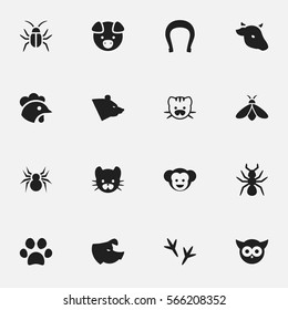 Set Of 16 Editable Animal Icons. Includes Symbols Such As Feline, Bird, Cockroach And More. Can Be Used For Web, Mobile, UI And Infographic Design.