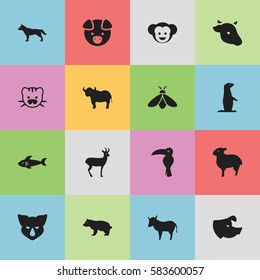 Set Of 16 Editable Animal Icons. Includes Symbols Such As Polar Animal, Sow, Reindeer And More. Can Be Used For Web, Mobile, UI And Infographic Design.