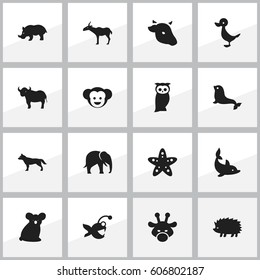 Set Of 16 Editable Animal Icons. Includes Symbols Such As Quack, Gazelle, Dog And More. Can Be Used For Web, Mobile, UI And Infographic Design.