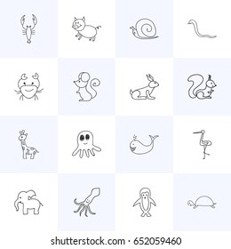 Set Of 16 Editable Animal Icons. Includes Symbols Such As Cancer, Shadoof, Polar Bird And More. Can Be Used For Web, Mobile, UI And Infographic Design.