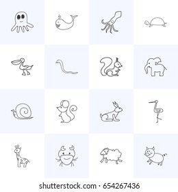 Set Of 16 Editable Animal Icons. Includes Symbols Such As Rabbit, Cancer, Slug And More. Can Be Used For Web, Mobile, UI And Infographic Design.