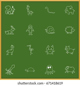 Set Of 16 Editable Animal Icons. Includes Symbols Such As Squid, Tall Animal, Cancer And More. Can Be Used For Web, Mobile, UI And Infographic Design.