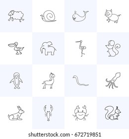 Set Of 16 Editable Animal Icons. Includes Symbols Such As Rabbit, Rat, Polar Bird And More. Can Be Used For Web, Mobile, UI And Infographic Design.