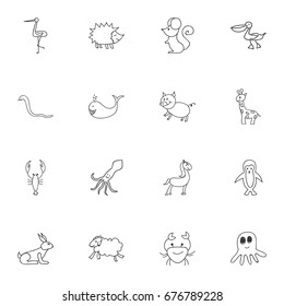 Set Of 16 Editable Animal Icons. Includes Symbols Such As Serpent, Ewe, Polar Bird And More. Can Be Used For Web, Mobile, UI And Infographic Design.