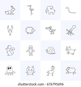 Set Of 16 Editable Animal Icons. Includes Symbols Such As Swine, Elephant, Slug And More. Can Be Used For Web, Mobile, UI And Infographic Design.