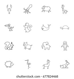 Set Of 16 Editable Animal Icons. Includes Symbols Such As Chipmunk, Cachalot, Urchin And More. Can Be Used For Web, Mobile, UI And Infographic Design.