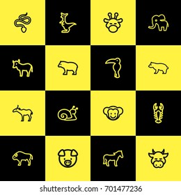 Set Of 16 Editable Animal Outline Icons. Includes Symbols Such As Camelopard, Cattle, Steed And More. Can Be Used For Web, Mobile, UI And Infographic Design.
