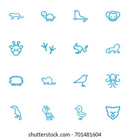 Set Of 16 Editable Animal Outline Icons. Includes Symbols Such As Wildcat, Lynx, Toucan And More. Can Be Used For Web, Mobile, UI And Infographic Design.