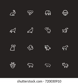 Set Of 16 Editable Animal Outline Icons. Includes Symbols Such As Kine, Pigeon, Fish And More. Can Be Used For Web, Mobile, UI And Infographic Design.
