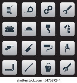 Set Of 16 Editable Apparatus Icons. Includes Symbols Such As Cleaver , Handcart, Band. Can Be Used For Web, Mobile, UI And Infographic Design.