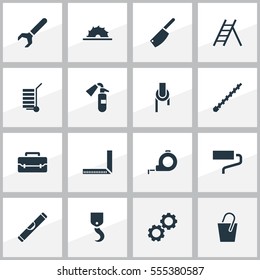 Set Of 16 Editable Apparatus Icons. Includes Symbols Such As Bore, Measure, Brush And More. Can Be Used For Web, Mobile, UI And Infographic Design.