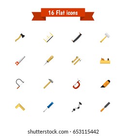 Set Of 16 Editable Apparatus Icons. Includes Symbols Such As Knife, Hammer, Tool And More. Can Be Used For Web, Mobile, UI And Infographic Design.