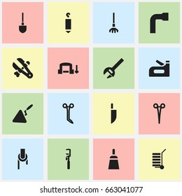 Set Of 16 Editable Apparatus Icons. Includes Symbols Such As Elevation, Sheave, Harrow And More. Can Be Used For Web, Mobile, UI And Infographic Design.