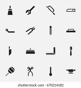 Set Of 16 Editable Apparatus Icons. Includes Symbols Such As Hacksaw, Retractor, Trowel And More. Can Be Used For Web, Mobile, UI And Infographic Design.