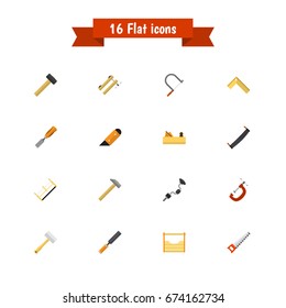 Set Of 16 Editable Apparatus Icons. Includes Symbols Such As Hammer , Handsaw, Meter. Can Be Used For Web, Mobile, UI And Infographic Design.