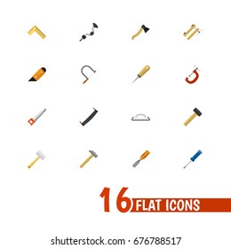 Set Of 16 Editable Apparatus Icons. Includes Symbols Such As Tool, Bodkin, Hammer And More. Can Be Used For Web, Mobile, UI And Infographic Design.