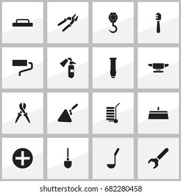 Set Of 16 Editable Apparatus Icons. Includes Symbols Such As Spade, Scoop, Screw Wrench And More. Can Be Used For Web, Mobile, UI And Infographic Design.