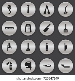 Set Of 16 Editable Apparatus Icons. Includes Symbols Such As Kitchen Spatula, Cuisine Utensil, Saw And More. Can Be Used For Web, Mobile, UI And Infographic Design.