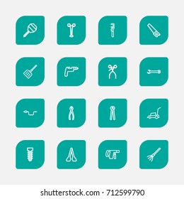 Set Of 16 Editable Apparatus Outline Icons. Includes Symbols Such As Tongs, Forceps, Key And More. Can Be Used For Web, Mobile, UI And Infographic Design.
