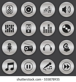 Set Of 16 Editable Audio Icons. Includes Symbols Such As Karaoke, Media Fm, Speaker And More. Can Be Used For Web, Mobile, UI And Infographic Design.