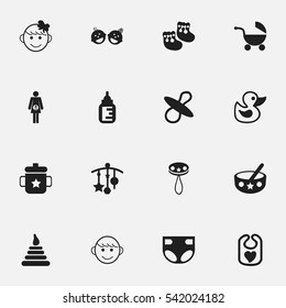 Set Of 16 Editable Baby Icons. Includes Symbols Such As Tower, Bath Toys, Twins Babies And More. Can Be Used For Web, Mobile, UI And Infographic Design.