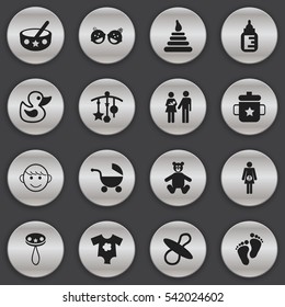 Set Of 16 Editable Baby Icons. Includes Symbols Such As Footmark, Tower, Adorn And More. Can Be Used For Web, Mobile, UI And Infographic Design.