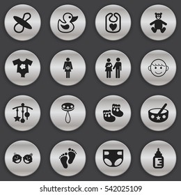 Set Of 16 Editable Baby Icons. Includes Symbols Such As Nappy, Twins Babies, Teddy And More. Can Be Used For Web, Mobile, UI And Infographic Design.