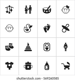Set Of 16 Editable Baby Icons. Includes Symbols Such As Merry Children, Tower, Goplet And More. Can Be Used For Web, Mobile, UI And Infographic Design.