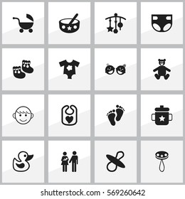 Set Of 16 Editable Baby Icons. Includes Symbols Such As Adorn, Lineage, Footmark And More. Can Be Used For Web, Mobile, UI And Infographic Design.