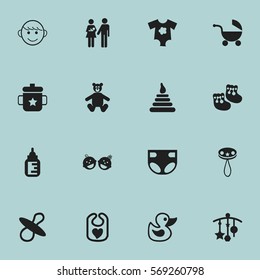 Set Of 16 Editable Baby Icons. Includes Symbols Such As Twins Babies, Adorn, Tower And More. Can Be Used For Web, Mobile, UI And Infographic Design.