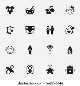 Set Of 16 Editable Baby Icons. Includes Symbols Such As Lineage, Bath Toys, Goplet And More. Can Be Used For Web, Mobile, UI And Infographic Design.