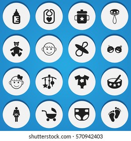 Set Of 16 Editable Baby Icons. Includes Symbols Such As Twins Babies, Footmark, Merry Children And More. Can Be Used For Web, Mobile, UI And Infographic Design.