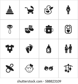 Set Of 16 Editable Baby Icons. Includes Symbols Such As Adorn, Shoes For Babies, Tower And More. Can Be Used For Web, Mobile, UI And Infographic Design.