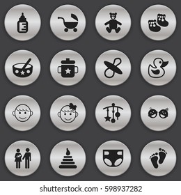 Set Of 16 Editable Baby Icons. Includes Symbols Such As Tower, Goplet, Merry Children And More. Can Be Used For Web, Mobile, UI And Infographic Design.