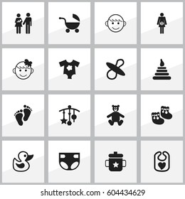 Set Of 16 Editable Baby Icons. Includes Symbols Such As Adorn, Footmark, Cheerful Child And More. Can Be Used For Web, Mobile, UI And Infographic Design.