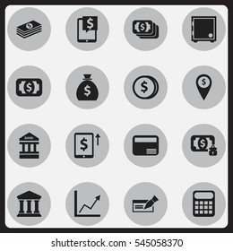 Set Of 16 Editable Banking Icons. Includes Symbols Such As Money Card, Banknote, Exchange Center And More. Can Be Used For Web, Mobile, UI And Infographic Design.