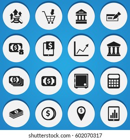 Set Of 16 Editable Banking Icons. Includes Symbols Such As To Deposit Money, Diagram, Exchange Center And More. Can Be Used For Web, Mobile, UI And Infographic Design.