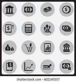 Set Of 16 Editable Banking Icons. Includes Symbols Such As Money-Guard, Diagram, To Deposit Money And More. Can Be Used For Web, Mobile, UI And Infographic Design.