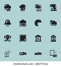Set Of 16 Editable Banking Icons. Includes Symbols Such As Transaction, Architecture, Purchase And More. Can Be Used For Web, Mobile, UI And Infographic Design.