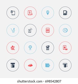 Set Of 16 Editable Banking Icons. Includes Symbols Such As Specie, E-Commerce, Automatic Teller Machine And More. Can Be Used For Web, Mobile, UI And Infographic Design.