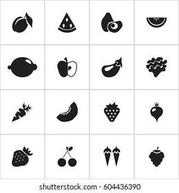 Set Of 16 Editable Berry Icons. Includes Symbols Such As Melon Slice, Morello Cherry, Chili And More. Can Be Used For Web, Mobile, UI And Infographic Design.